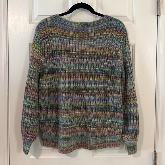 Rainbow Stripe V Neck Pullover Sweater - S - Lou & Grey for Loft - Picture 4 of 5